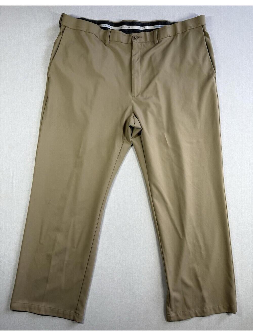 Haggar Cool 18 Pro Classic Fit Dress Pants Sz 44x30‎ (42x29) Tan Flat Front Golf